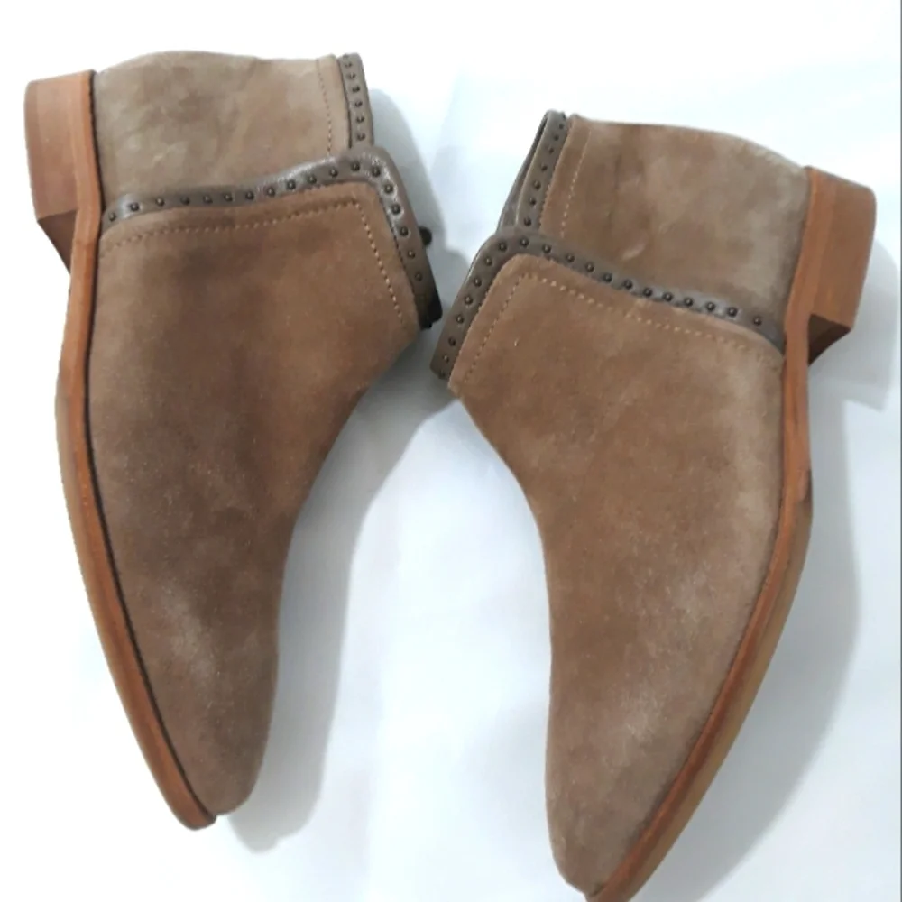 Italeau Handmade in Italy Leather Suede Tan Ankle Zipper Boots Size 36 /6 USA